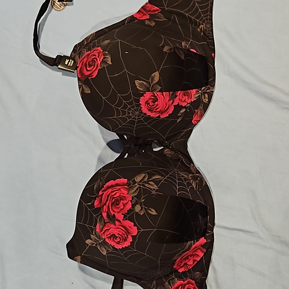 Rosey webs floral rich black bra